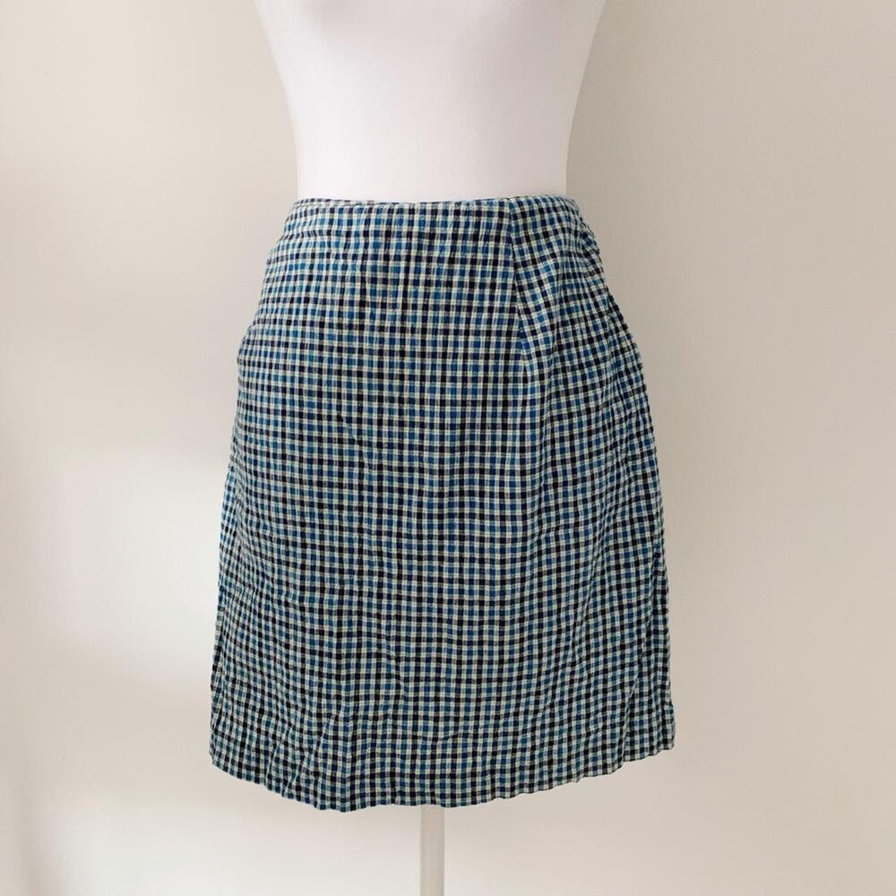 90s Blue & White Gingham Midi Skirt Size 6